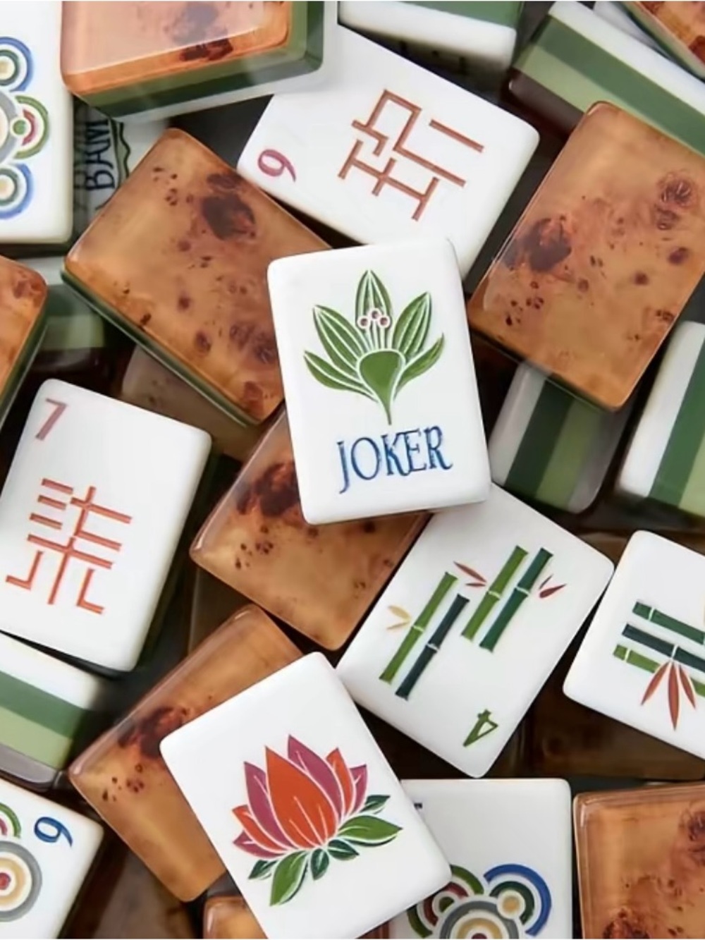 Vintage-Style Mahjong Tiles Set - Brown & White